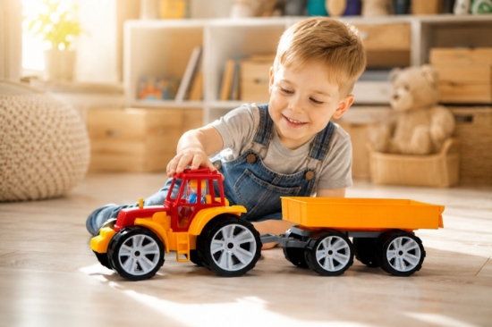 Imagine TRACTOR BAMS 3 CU REMORCA ROSU PORTOCALIU
