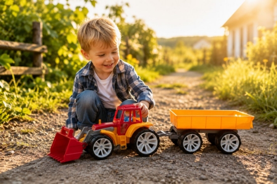 Imagine TRACTOR BAMS 4 CU REMORCA ROSU PORTOCALIU