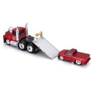Imagine MAISTO MUSCLE TRANSPORTS SET CAMION CU PLATFORMA MACK R685ST FLATBED 1980 SI MASINUTA CHEVROLET 454 SS PICKUP 1993 SCARA 1 LA 64