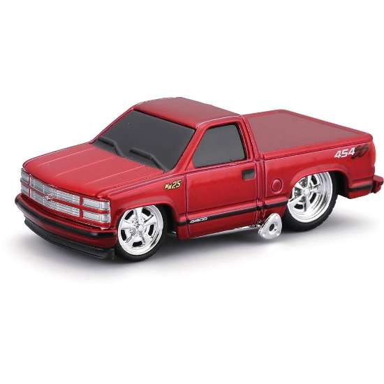Imagine MAISTO MUSCLE TRANSPORTS SET CAMION CU PLATFORMA MACK R685ST FLATBED 1980 SI MASINUTA CHEVROLET 454 SS PICKUP 1993 SCARA 1 LA 64