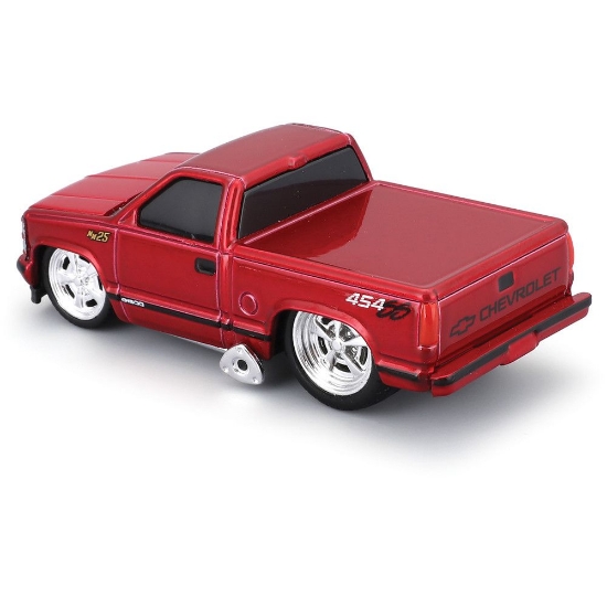 Imagine MAISTO MUSCLE TRANSPORTS SET CAMION CU PLATFORMA MACK R685ST FLATBED 1980 SI MASINUTA CHEVROLET 454 SS PICKUP 1993 SCARA 1 LA 64