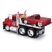 Imagine MAISTO MUSCLE TRANSPORTS SET CAMION CU PLATFORMA MACK R685ST FLATBED 1980 SI MASINUTA CHEVROLET 454 SS PICKUP 1993 SCARA 1 LA 64
