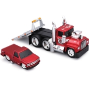 Imagine MAISTO MUSCLE TRANSPORTS SET CAMION CU PLATFORMA MACK R685ST FLATBED 1980 SI MASINUTA CHEVROLET 454 SS PICKUP 1993 SCARA 1 LA 64
