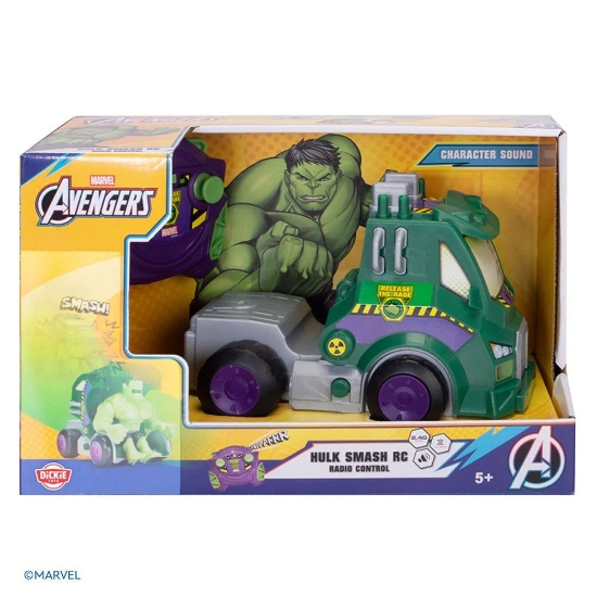 Imagine DICKIE TOYS MARVEL RAZBUNATORII MASINA RC CU TELECOMANDA 2.4GHz HULK SMASH CU SUNETE SCARA 1 LA 24