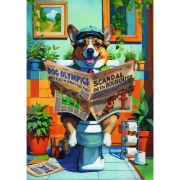 Imagine PUZZLE TREFL 1000 PREMIUM PLUS ANIMALE DE COMPANIE SI OAMENI CORGI LA TOALETA