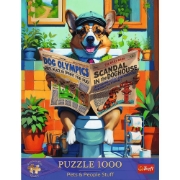 Imagine PUZZLE TREFL 1000 PREMIUM PLUS ANIMALE DE COMPANIE SI OAMENI CORGI LA TOALETA