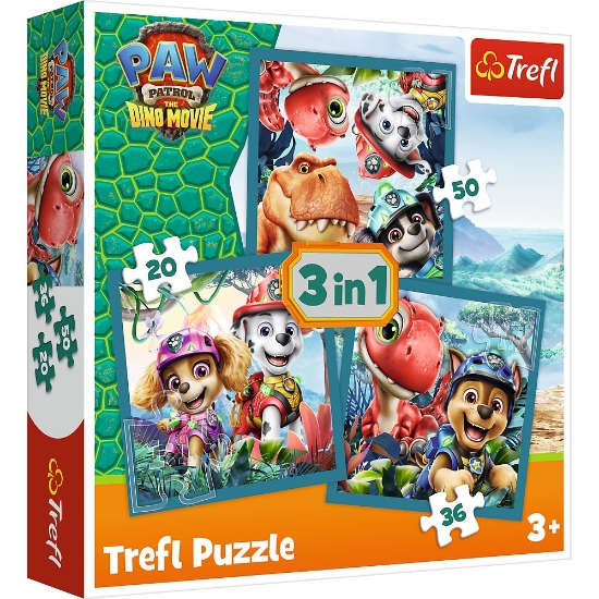 Imagine PUZZLE TREFL 3IN1 PATRULA CATELUSILOR INSULA DINOZAURILOR  