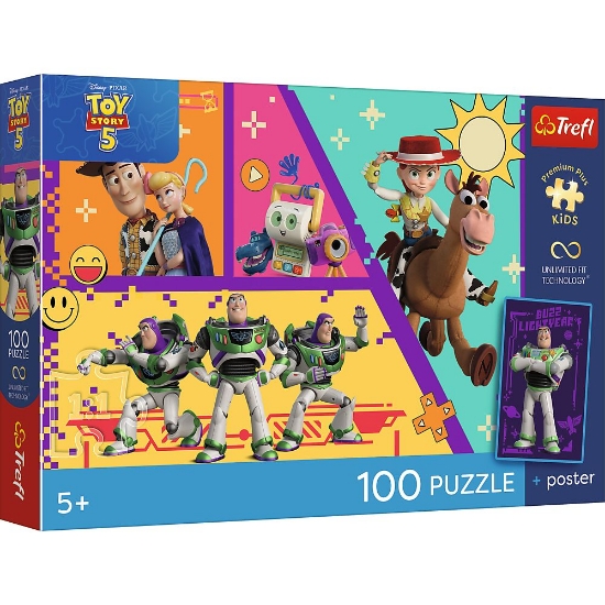 Imagine PUZZLE TREFL 100 DISNEY PIXAR TOY STORY 5 JUCARII IN ACTIUNE CU POSTER INCLUS