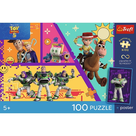 Imagine PUZZLE TREFL 100 DISNEY PIXAR TOY STORY 5 JUCARII IN ACTIUNE CU POSTER INCLUS