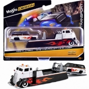 Imagine MAISTO DESIGN ELITE TRANSPORT SET CAMION CU RAMPA COE FLATBED SI MASINUTA CHEVROLET K5 BLAZER 1979 SCARA 1 LA 64