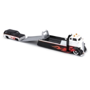 Imagine MAISTO DESIGN ELITE TRANSPORT SET CAMION CU RAMPA COE FLATBED SI MASINUTA CHEVROLET K5 BLAZER 1979 SCARA 1 LA 64
