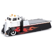 Imagine MAISTO DESIGN ELITE TRANSPORT SET CAMION CU RAMPA COE FLATBED SI MASINUTA CHEVROLET K5 BLAZER 1979 SCARA 1 LA 64