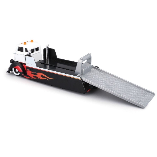 Imagine MAISTO DESIGN ELITE TRANSPORT SET CAMION CU RAMPA COE FLATBED SI MASINUTA CHEVROLET K5 BLAZER 1979 SCARA 1 LA 64