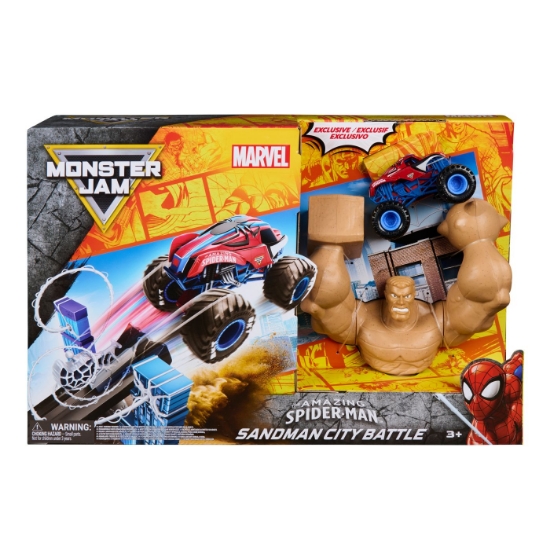 Imagine MONSTER JAM MARVEL SET UIMITORUL SPIDER MAN BATALIA DIN ORASUL OMULUI NISIP
