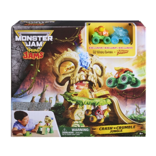 Imagine MONSTER JAM MINI JAMS SET DE JOACA CRASH AND CRUMBLE JUNGLE CU MASINUTELE EL TORO LOCO SI DRAGON