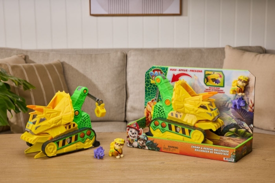 Imagine PATRULA CATELUSILOR FILMUL CU DINOZAURI SET BULDOZER CU FIGURINA RUBBLE SI ACCESORII