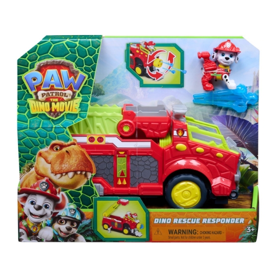 Imagine PATRULA CATELUSILOR FILMUL CU DINOZAURI SET VEHICUL DINO DE POMPIERI CU FIGURINA MARSHALL SI ACCESORII