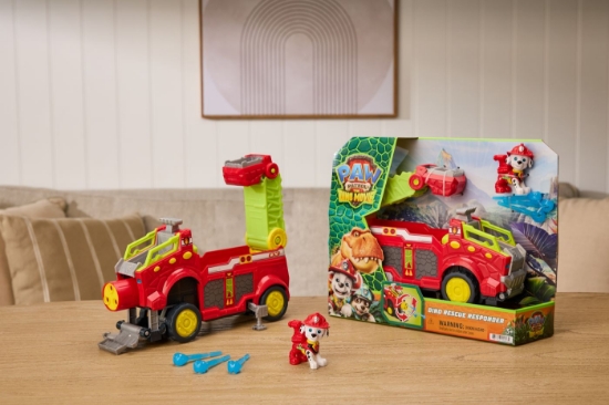 Imagine PATRULA CATELUSILOR FILMUL CU DINOZAURI SET VEHICUL DINO DE POMPIERI CU FIGURINA MARSHALL SI ACCESORII