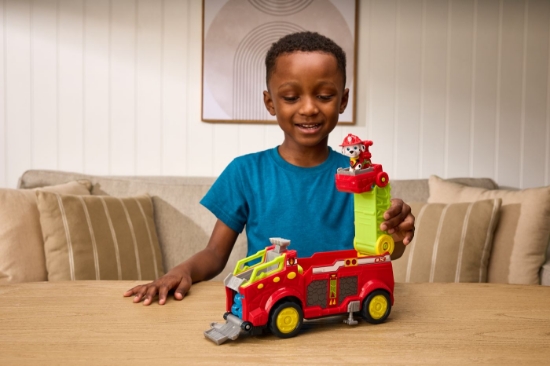 Imagine PATRULA CATELUSILOR FILMUL CU DINOZAURI SET VEHICUL DINO DE POMPIERI CU FIGURINA MARSHALL SI ACCESORII