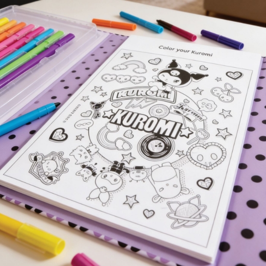 Imagine HAPPI HOBBI KUROMI JURNAL ARTISTIC CU MARKERE NEON 