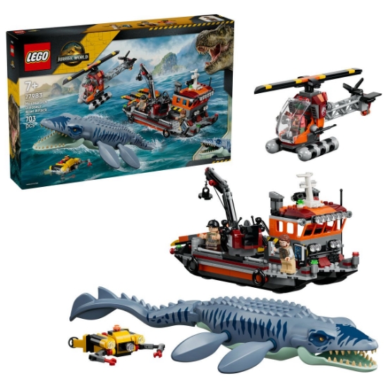 Imagine LEGO JURASSIC WORLD UN MOSASAURUS ATACA O BARCA 77983