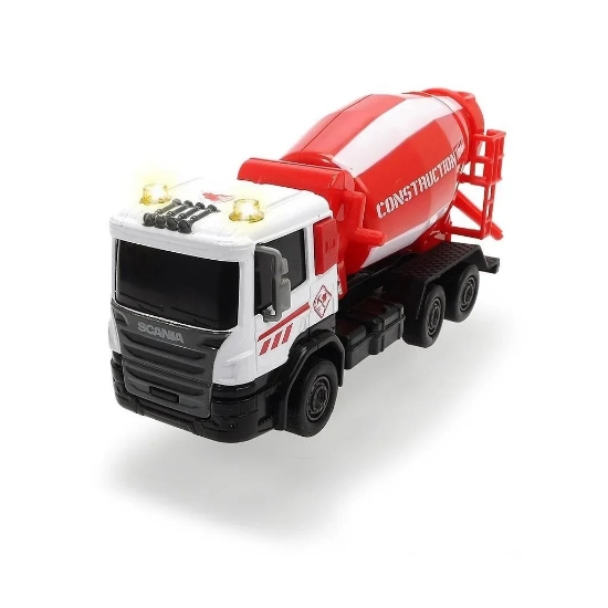 Imagine DICKIE TOYS CITY WORKER  VEHICUL DE CONSTRUCTII CU LUMINI SI SUNETE BETONIERA ROSIE 17CM