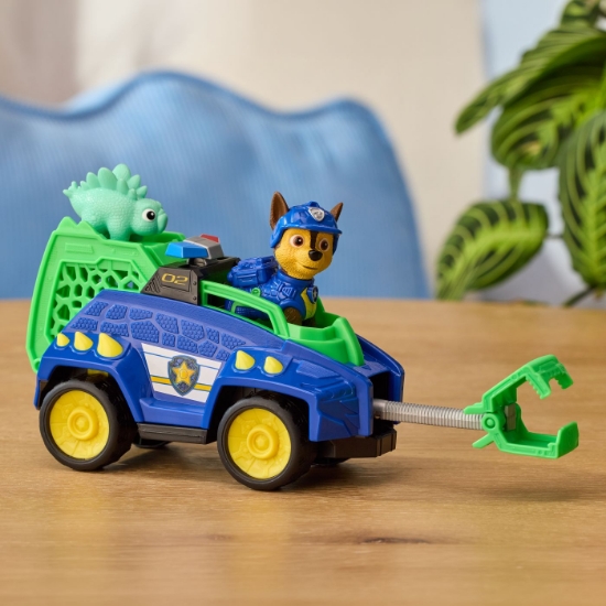 Imagine PATRULA CATELUSILOR FILMUL CU DINOZAURI SET DINO VEHICUL DE POLITIE CU FIGURINA CHASE SI ACCESORII 15CM