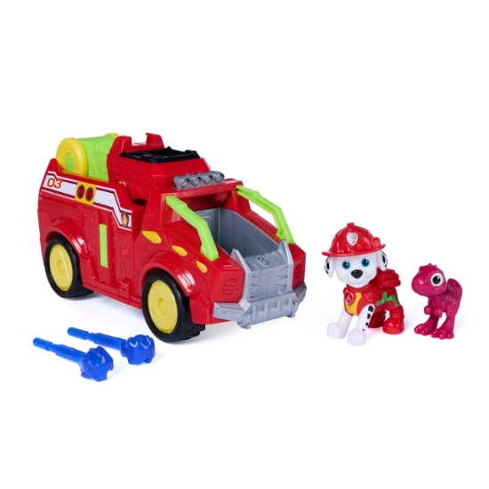 Imagine PATRULA CATELUSILOR FILMUL CU DINOZAURI SET DINO VEHICUL DE POMPIERI CU FIGURINA MARSHALL SI ACCESORII 15CM