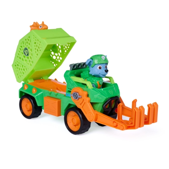 Imagine PATRULA CATELUSILOR FILMUL CU DINOZAURI SET DINO VEHICUL CAMION DE RECICLARE CU FIGURINA ROCKY SI ACCESORII 15CM