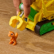 Imagine PATRULA CATELUSILOR FILMUL CU DINOZAURI SET DINO VEHICUL BULDOZER CU FIGURINA RUBBLE SI ACCESORII 15CM