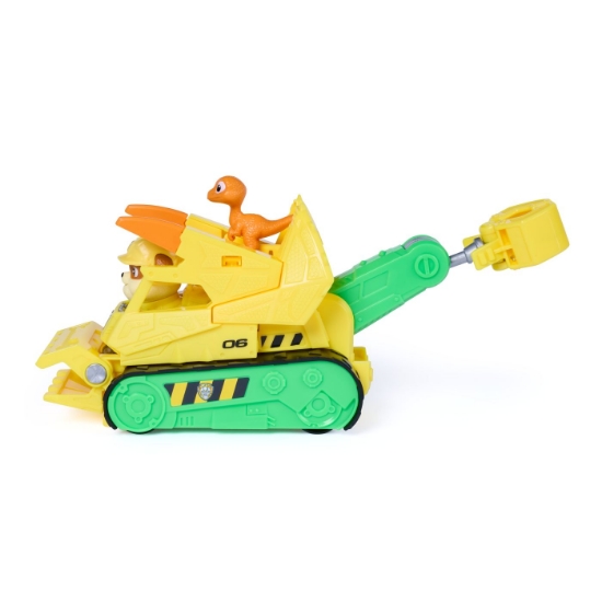 Imagine PATRULA CATELUSILOR FILMUL CU DINOZAURI SET DINO VEHICUL BULDOZER CU FIGURINA RUBBLE SI ACCESORII 15CM