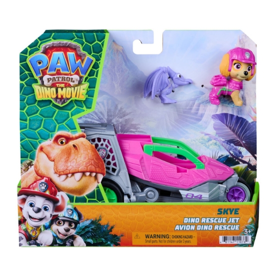 Imagine PATRULA CATELUSILOR FILMUL CU DINOZAURI SET DINO VEHICUL AVION CU FIGURINA SKYE SI ACCESORII 15CM