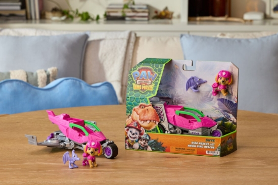 Imagine PATRULA CATELUSILOR FILMUL CU DINOZAURI SET DINO VEHICUL AVION CU FIGURINA SKYE SI ACCESORII 15CM