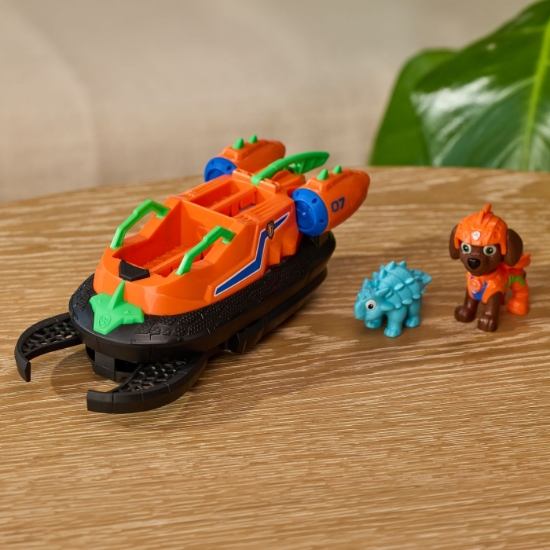 Imagine PATRULA CATELUSILOR FILMUL CU DINOZAURI SET DINO VEHICUL HOVERCRAFT CU FIGURINA ZUMA SI ACCESORII 15CM