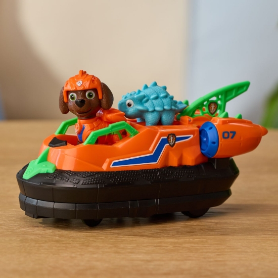 Imagine PATRULA CATELUSILOR FILMUL CU DINOZAURI SET DINO VEHICUL HOVERCRAFT CU FIGURINA ZUMA SI ACCESORII 15CM