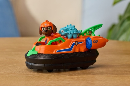 Imagine PATRULA CATELUSILOR FILMUL CU DINOZAURI SET DINO VEHICUL HOVERCRAFT CU FIGURINA ZUMA SI ACCESORII 15CM