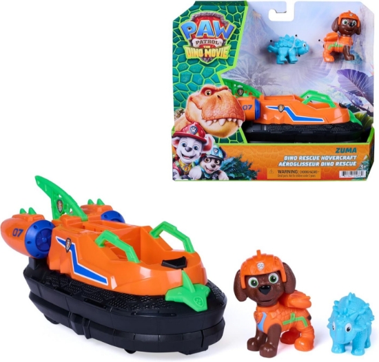 Imagine PATRULA CATELUSILOR FILMUL CU DINOZAURI SET DINO VEHICUL HOVERCRAFT CU FIGURINA ZUMA SI ACCESORII 15CM