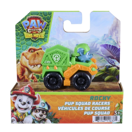 Imagine PATRULA CATELUSILOR FILMUL CU DINOZAURI PUP SQUAD RACERS VEHICUL CU FIGURINA ROCKY 6.5CM