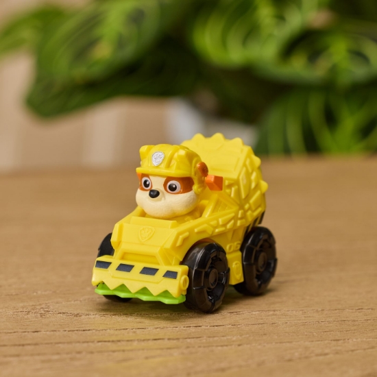 Imagine PATRULA CATELUSILOR FILMUL CU DINOZAURI PUP SQUAD RACERS VEHICUL CU FIGURINA RUBBLE 6.5CM
