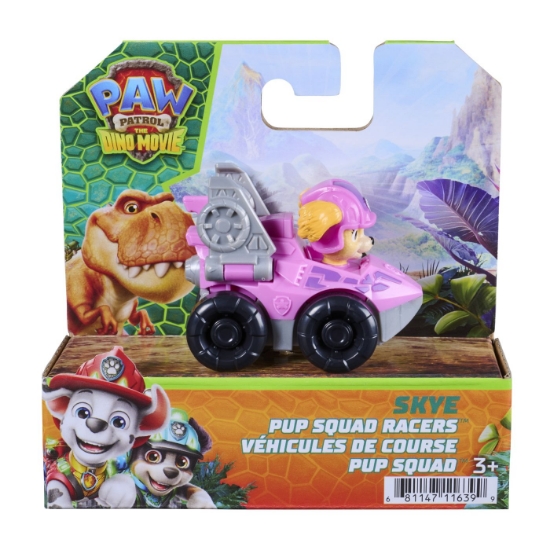 Imagine PATRULA CATELUSILOR FILMUL CU DINOZAURI PUP SQUAD RACERS VEHICUL CU FIGURINA SKYE 6.5CM