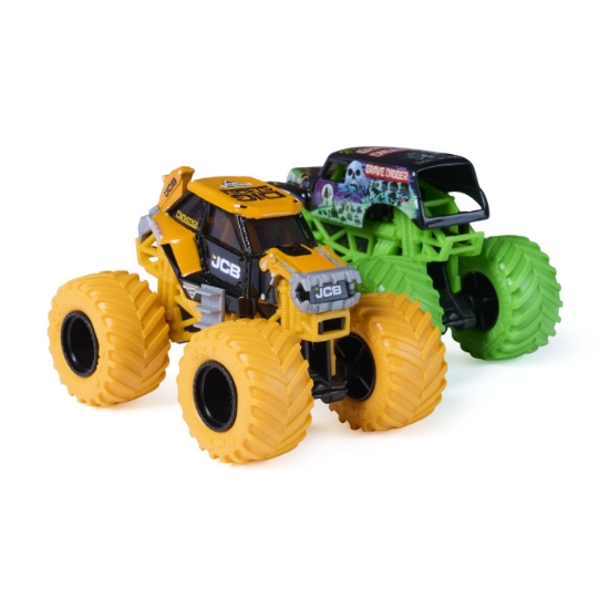 Imagine MONSTER JAM SET 2 MASINUTE METALICE JCB DIGATRON SI GRAVE DIGGER SCARA 1 LA 64