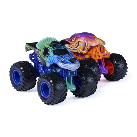 Imagine MONSTER JAM SET 2 MASINUTE METALICE JURASSIC ATTACK SI VELOCIRAPTOR SCARA 1 LA 64