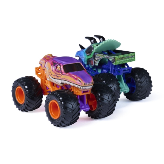 Imagine MONSTER JAM SET 2 MASINUTE METALICE JURASSIC ATTACK SI VELOCIRAPTOR SCARA 1 LA 64