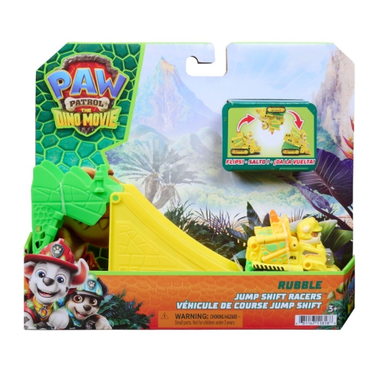 Imagine PATRULA CATELUSILOR FILMUL CU DINOZAURI SET VEHICUL CU RAMPA SI FIGURINA RUBBLE