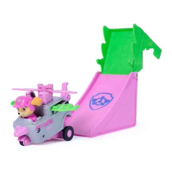 Imagine PATRULA CATELUSILOR FILMUL CU DINOZAURI SET VEHICUL CU RAMPA SI FIGURINA SKYE