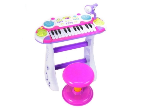 Imagine Instrument muzical pianină electronică Malplay cu scaun și microfon 45 cm înălțime roz