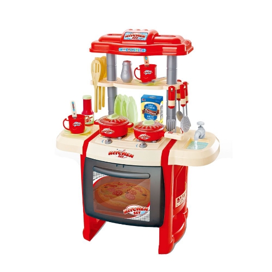 Imagine SET DE JOACA MALPLAY BUCATARIE PENTRU COPII CU ACCESORII SI CUPTOR ROSU 65 CM