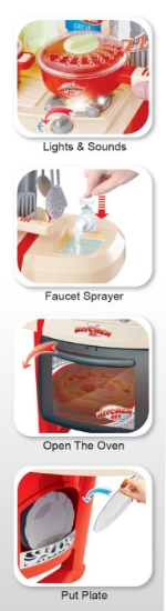 Imagine SET DE JOACA MALPLAY BUCATARIE PENTRU COPII CU ACCESORII SI CUPTOR ROSU 65 CM