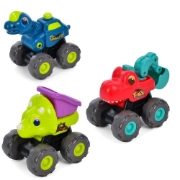 Imagine Set vehicule dinozauri cu sistem pull-back – 3 mașinuțe haioase cu design de construcții, Hola