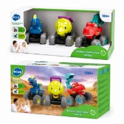 Imagine Set vehicule dinozauri cu sistem pull-back – 3 mașinuțe haioase cu design de construcții, Hola